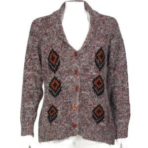 Vintage GIGI's Lambswool Brown Mauve Aztec Cardigan Sweater Womens sz L /979